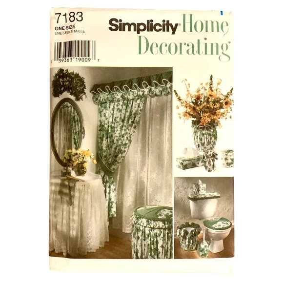 Simplicity Pattern 7183 Bath Curtain Valance Sink Skirt Hamper Tissue Basket - Picture 5 of 5